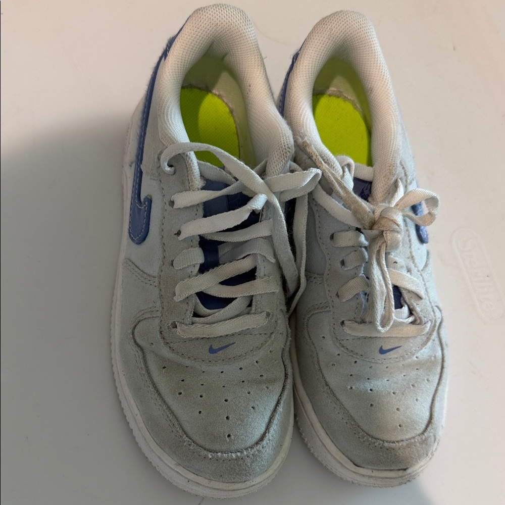 Nike Kids Grey Suede Sneakers with Light Blue Swoosh